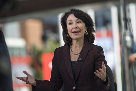 Safra Catz, co-CEO of Oracle Corp. at a Bloomberg Television interview at the Oracle OpenWorld 2016 conference in San Francisco on Sept. 20, 2016. (David Paul Morris/Bloomberg)