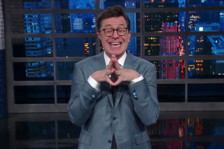 Stephen Colbert gleefully reacts to President Trump calling him a "filthy" and "no-talent guy."