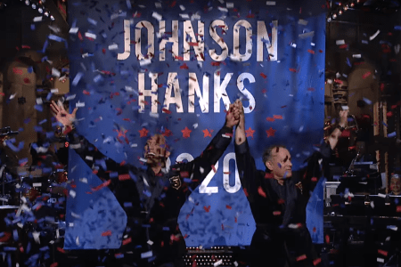 Dwayne 'The Rock' Johnson and Tom Hanks on 'SNL.'