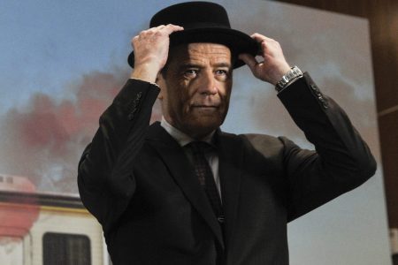 Actor Bryan Cranston speaks with his "The Heisenberg Hat" on during a donation ceremony of artifacts from AMC's "Breaking Bad" show at Smithsonian's National Museum of American History  in Washington DC on November 10, 2015.  (Photo by Kris Connor/Getty Images)