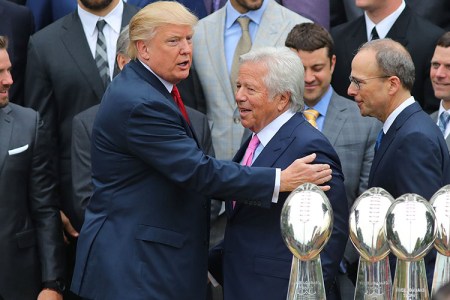 Donald Trump greets Robert Kraft