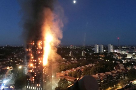 The Grenfell Tower engulfed in flames in West London early June 14, 2017.