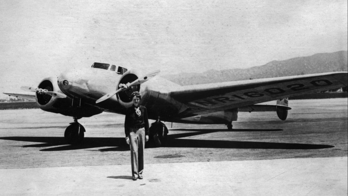 Undated picture taken in the 30' s of American aviator Amelia Earhart in front of her plane. (STAFF/AFP/Getty Images)