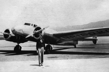 Undated picture taken in the 30' s of American aviator Amelia Earhart in front of her plane. (STAFF/AFP/Getty Images)