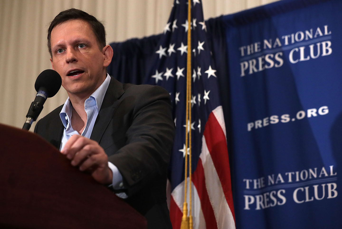 Entrepreneur Peter Thiel gives remarks at the National Press Club on October 31, 2016 in Washington, DC.
