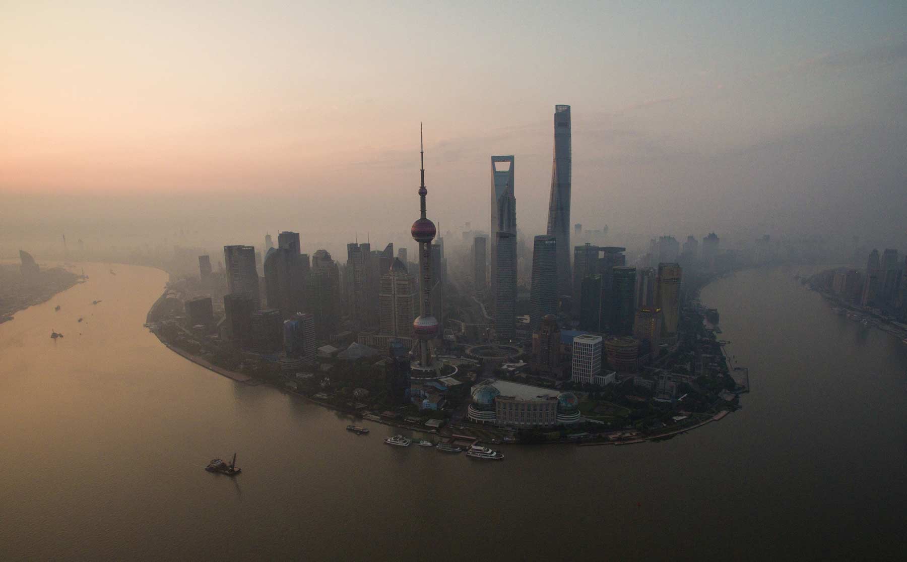 A general view shows the financial district of Lujiazui in Shanghai early on June 23, 2016. (Johannes Eisele/AFP/Getty Images)