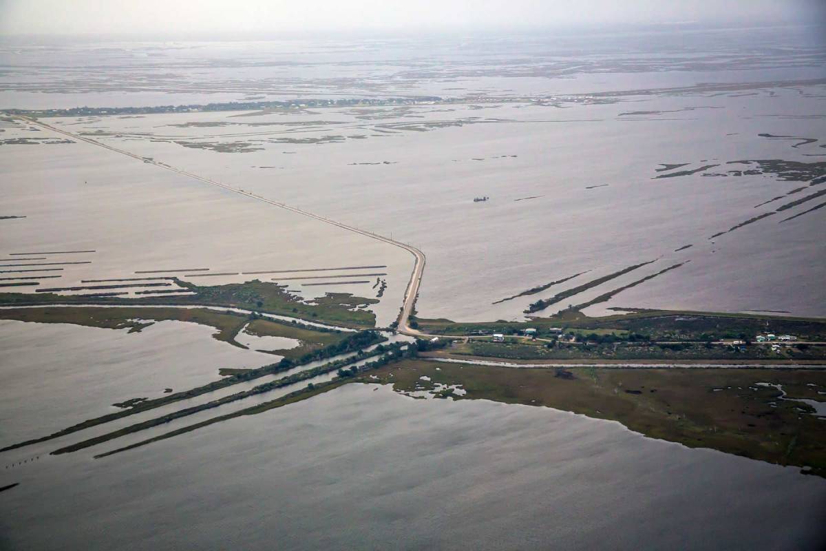 Aerial view of Island Road leading to Isle De Jean Charles , in Terrebonne Parish, Louisiana. (Julie Dermansky/Corbis via Getty Images)