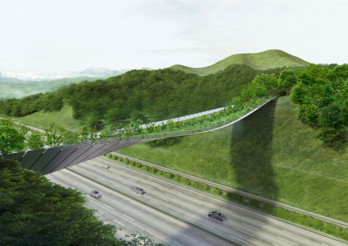 KILD architects winning design for the the Yangjaegogae Eco Bridge, which aims to create a green passageway across the Gyeongbu Expressway. (KILD)