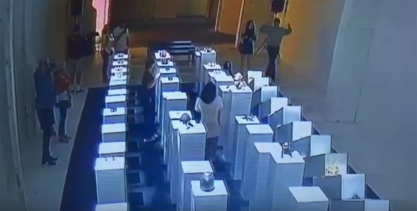 An attempt at a selfie sparked $200,000 in damage at an L.A. art exhibit. (YouTube)