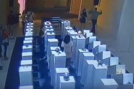 An attempt at a selfie sparked $200,000 in damage at an L.A. art exhibit. (YouTube)