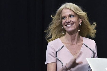 Trump campaign manager Kellyanne Conway arrives to speak at a rally for Republican presidential nominee Donald Trump at the Giant Center in Hershey, Pennsylvania on November 4, 2016. (MANDEL NGAN/AFP/Getty Images)