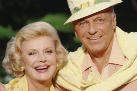 Singer Frank Sinatra and Barbara Sinatra pose for a portrait in 1990 in Los Angeles, California. (Photo by Harry Langdon/Getty Images)