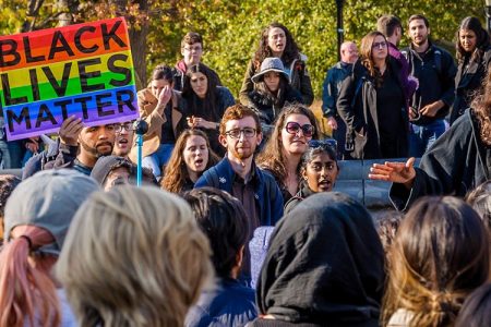 NYU students protest to make their university a "sanctuary campus" after a Muslim student prayer room was vandalized.