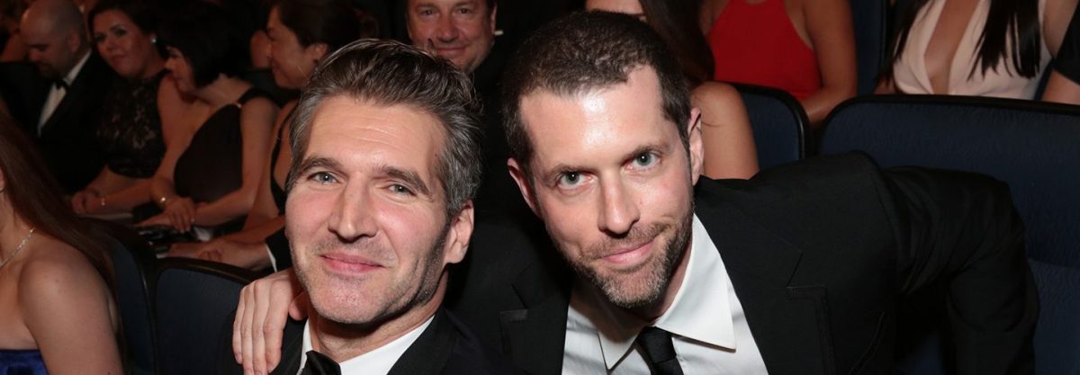 David Benioff, left, and D.B. Weiss attend the 67th Primetime Emmy Awards on Sunday, Sept. 20, 2015, at the Microsoft Theater in Los Angeles. In response to their new show, Confederate, activists took to Twitter with the hashtag, #NoConderate, to protest.