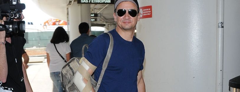 JULY 05: Jeremy Renner is seen at LAX with arm braces on July 05, 2017 in Los Angeles, California. (Photo by LAXPICS/Bauer-Griffin/GC Images)