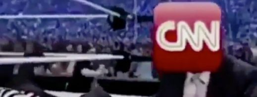 A still image from the doctored video depicting President Trump tackling CNN. (Screenshot)