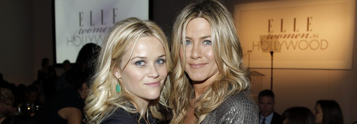 Actresses Jennifer Aniston, left, and Reese Witherspoon pose together at the 18th Annual ELLE Women in Hollywood celebration in Beverly Hills, Calif., Monday, Oct. 17, 2011. The dinner celebrates women’s achievements in film. (AP Photo/Matt Sayles)