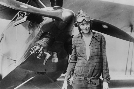 Amelia Earhart stands June 14, 1928 in front of her bi-plane called "Friendship" in Newfoundland. Earhart (1898 - 1937) disappeared without trace over the Pacific Ocean in her attempt to fly around the world in 1937.
