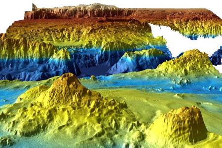 A three-dimensional view of the sea floor obtained from mapping data collected during the first phase of the search for missing Malaysia Airlines flight MH370. (Geoscience Australia)