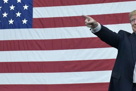 Republican presidential nominee Donald Trump arrives for a rally at Spooky Nook Sports center in Manheim, Pennsylvania on October 1, 2016. (Mandel Ngan/AFP/Getty)