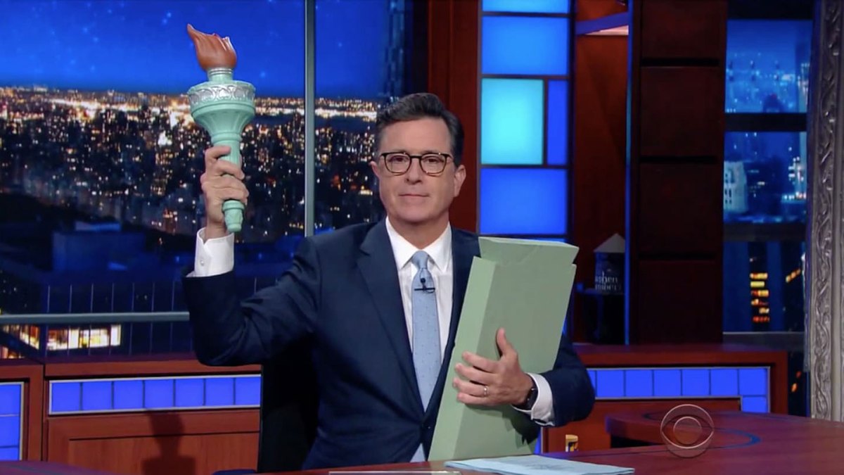 Stephen Colbert mocks Stephen Miller on the "Late Show," August 3, 2017. (CBS/YouTube)