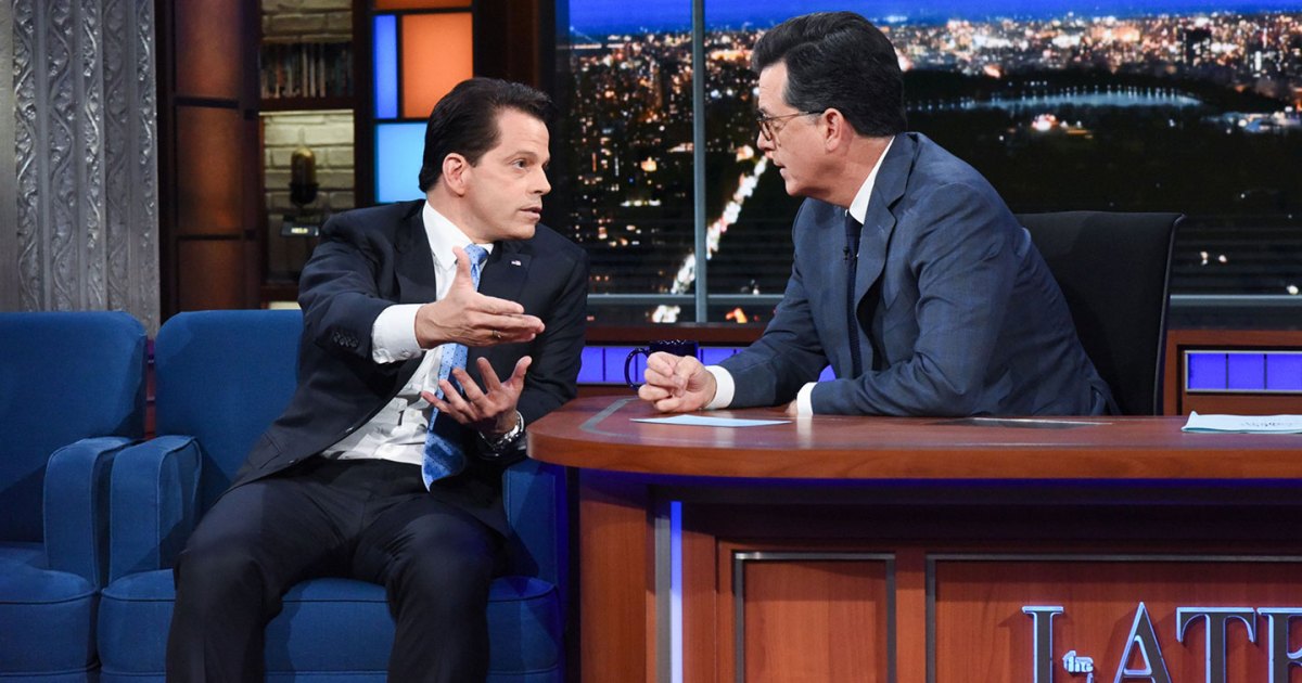 Anthony Scaramucci appears on the "Late Show" with Stephen Colbert on August 14, 2017.
