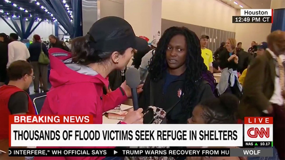 A Hurricane Harvey flood victim lashes out at a CNN correspondent. (Screenshot)