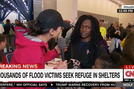 A Hurricane Harvey flood victim lashes out at a CNN correspondent. (Screenshot)