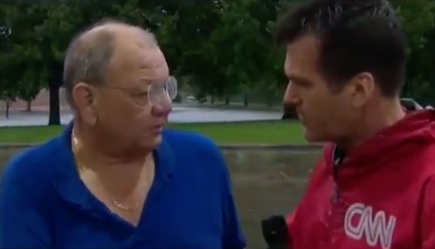A CNN reporter rescued Jerry Sumrall from rising flood waters in Beaumont, Texas. (CNN/YouTube)