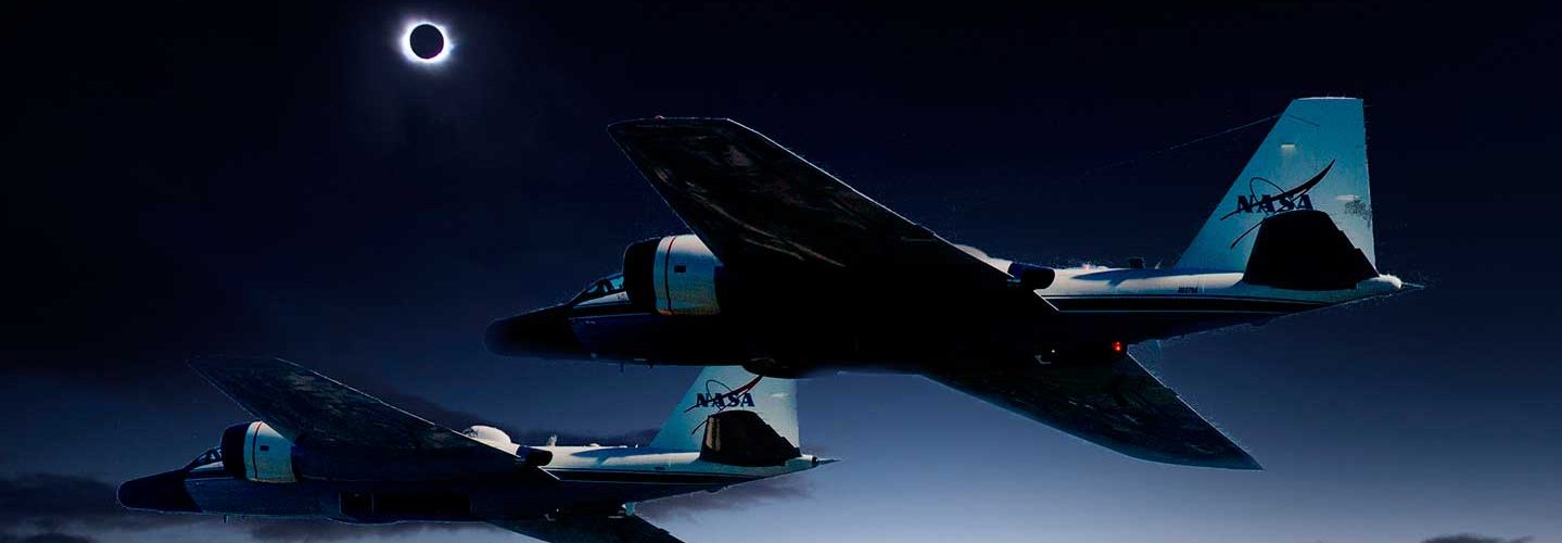 A NASA illustration showing twin WB-57F research planes tracking the eclipse over North America. (Bardur Eklund/NASA/Faroe Islands/SwRI)