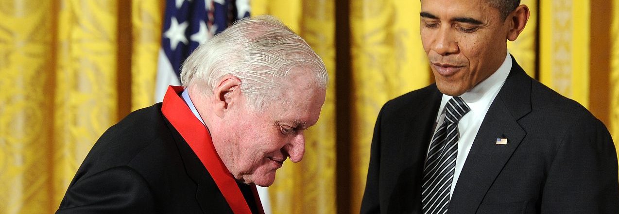 resident Barack Obama presents 2011 National Arts and Humanities Medal to poet John Ashbery during a ceremony in the East Room at the White House in Washington, DC, on February 13, 2012. (JEWEL SAMAD/AFP/Getty Images)