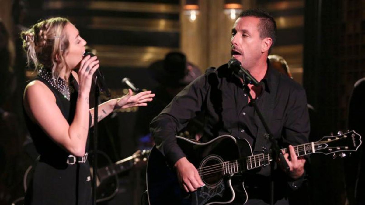 Adam Sandler and Miley Cyrus perform on 'The Tonight Show.' (YouTube/NBC)