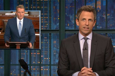 Seth Meyers slams Republican senator Jeff Flake on October 24, 2017. (YouTube/NBC)