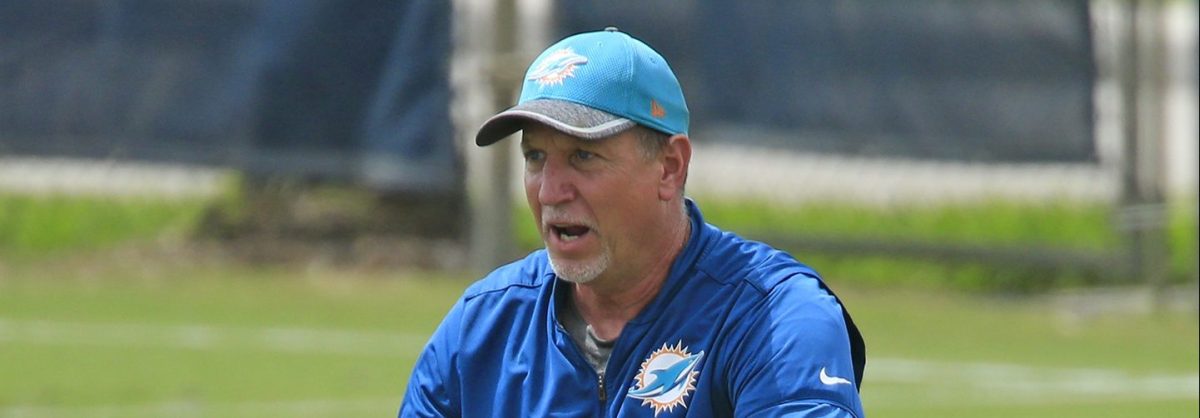 Offensive line coach Chris Foerster of the Miami Dolphins