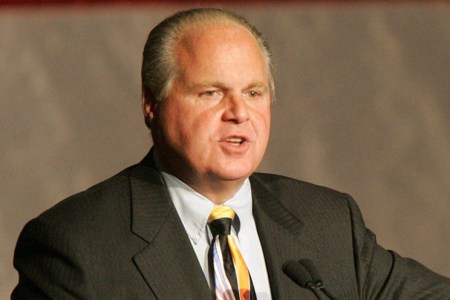 Rush Limbaugh speaks at San Jose Civic Auditorium in San Jose, California, United States