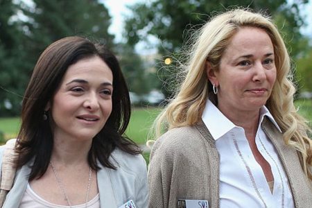 Sheryl Sandberg (L), chief operating officer of Facebook Inc. and Lorna Borenstein, founder & CEO of Grokker, attend the Allen & Company Sun Valley Conference on July 8, 2015 in Sun Valley, Idaho. Many of the world's wealthiest and most powerful business people from media, finance, and technology attend the annual week-long conference which is in its 33nd year. (Photo by Scott Olson/Getty Images)