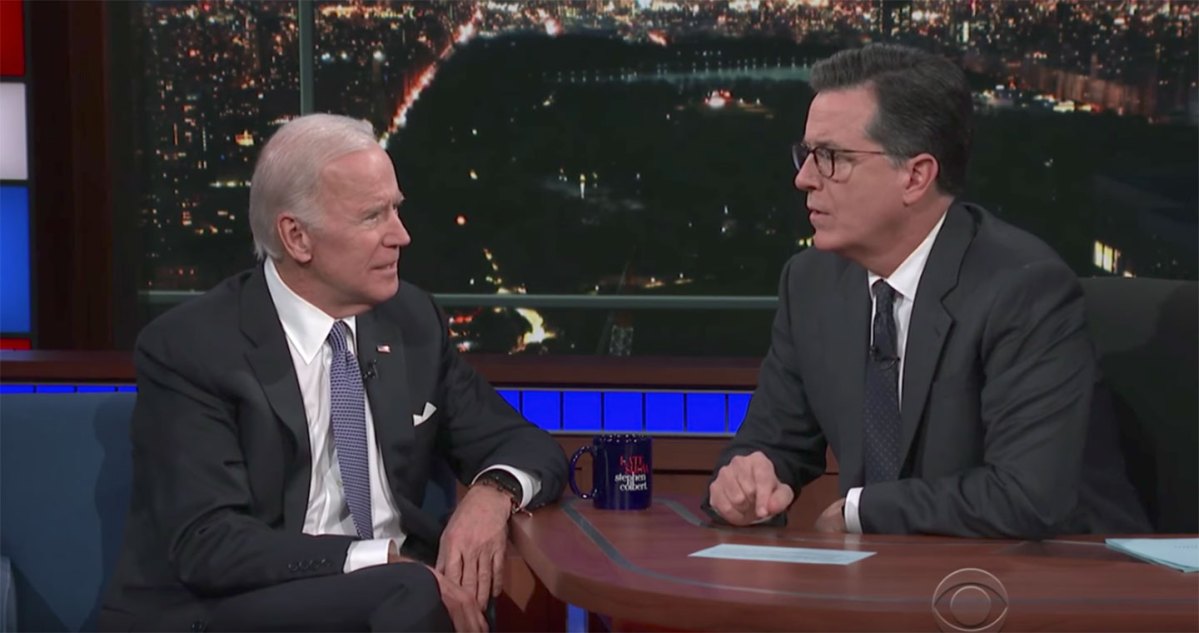 Joe Biden on Stephen Colbert. (YouTube/CBS)