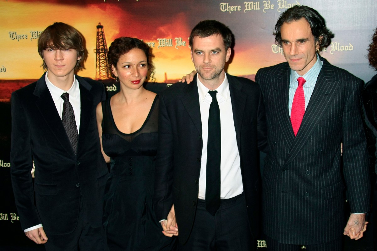 Director Paul Thomas Anderson and cast members Daniel Day Lewis and Paul Dano attend the premiere of "There will be blood" in Paris. (Photo by Eddy LEMAISTRE/Corbis via Getty Images)