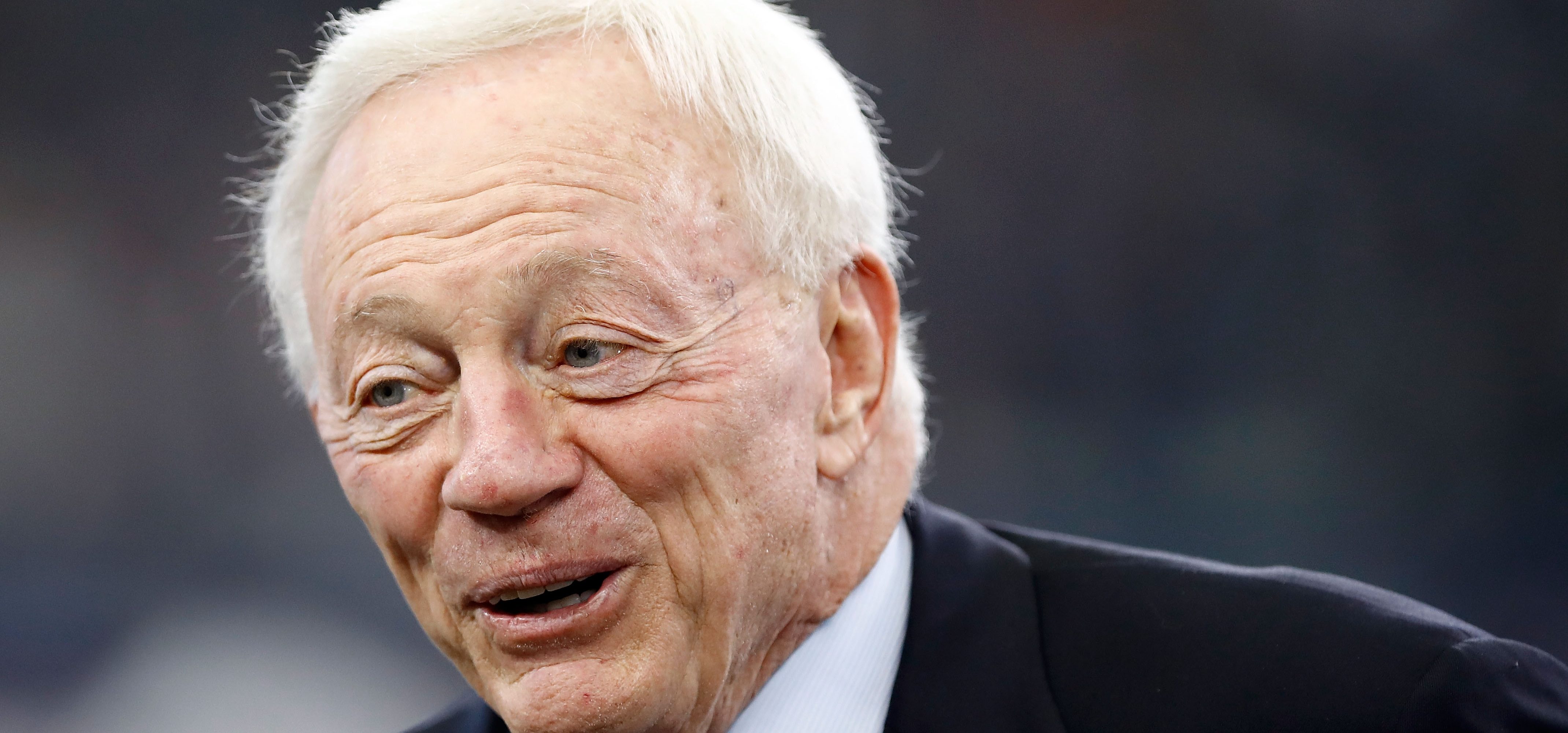 Dallas Cowboys owner Jerry Jones stands on the field during warmups before the football game against the Los Angeles Chargers at AT&T Stadium on November 23, 2017 in Arlington, Texas. (Photo by Wesley Hitt/Getty Images)