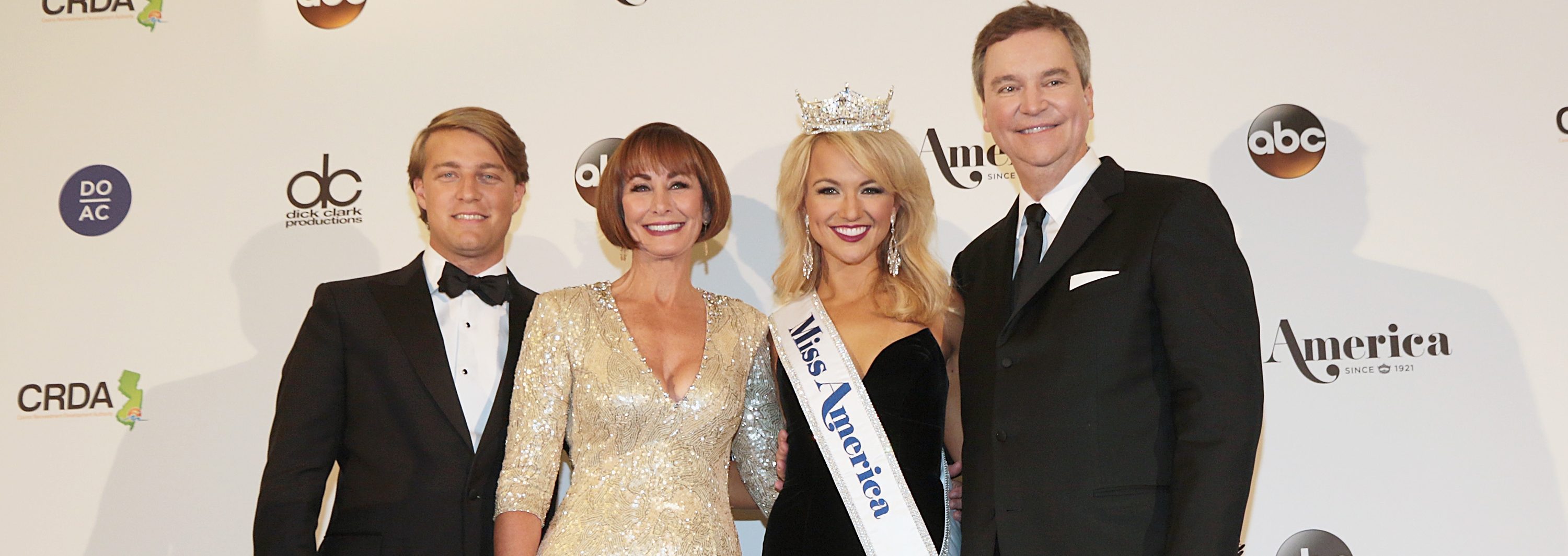 From l., Josh Randle, Lynn Weidner, Savvy Shields and Sam Haskell appear during the 2017 Miss America Competition at Boardwalk Hall Arena on September 11, 2016 in Atlantic City, New Jersey.  (Photo by Donald Kravitz/Getty Images for dcp)