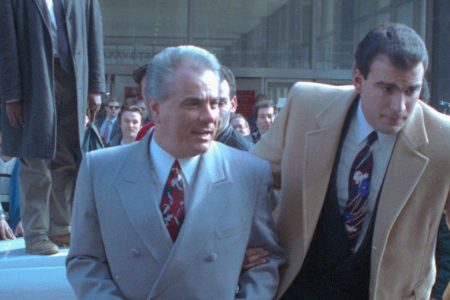 Mob boss John Gotti outside court during a lunch break. The jury ultimately acquitted the Dapper Don of all charges in the shooting of a union leader. (Getty Images)