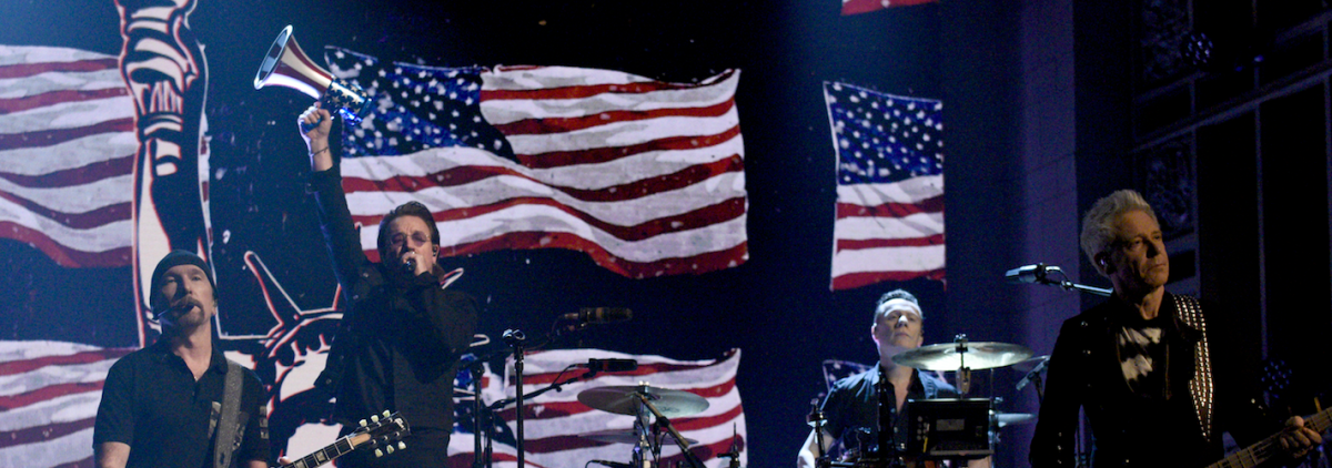 Irish band U2 plays on 'Saturday Night Live.' (Photo by: Will Heath/NBC/NBCU Photo Bank via Getty Images.)