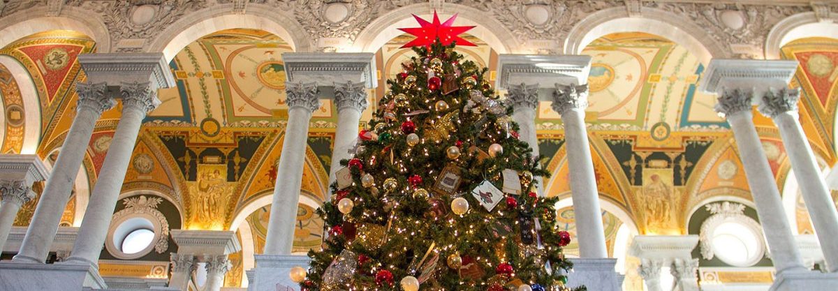 2012 Christmas Tree at the Library of Congress Thomas Jefferson Building Great Hall. (Wikipedia)