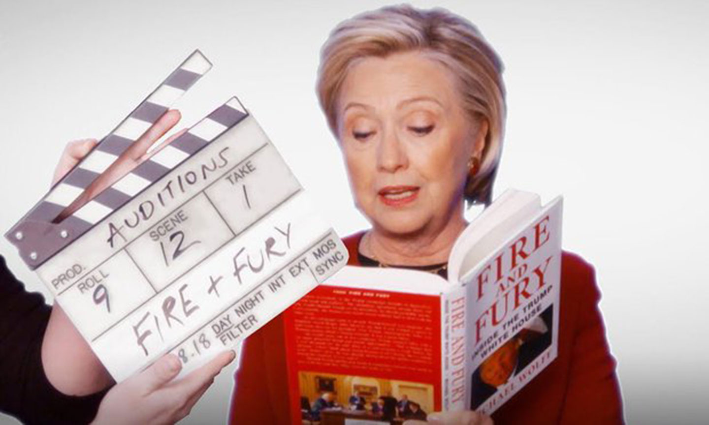 Hillary Clinton participating in a political sketch for the Grammys. (CBS)