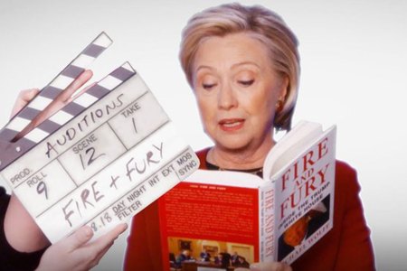Hillary Clinton participating in a political sketch for the Grammys. (CBS)