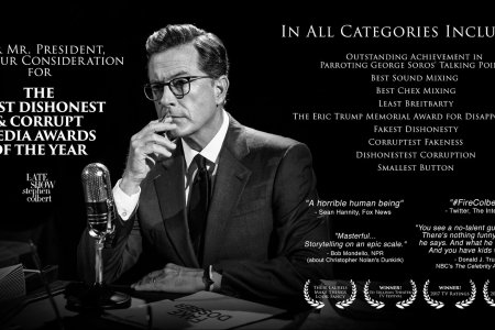 Stephen Colbert's "ad" for consideration of President Trump's "corrupt media awards." (Colbert/CBS/Twitter)