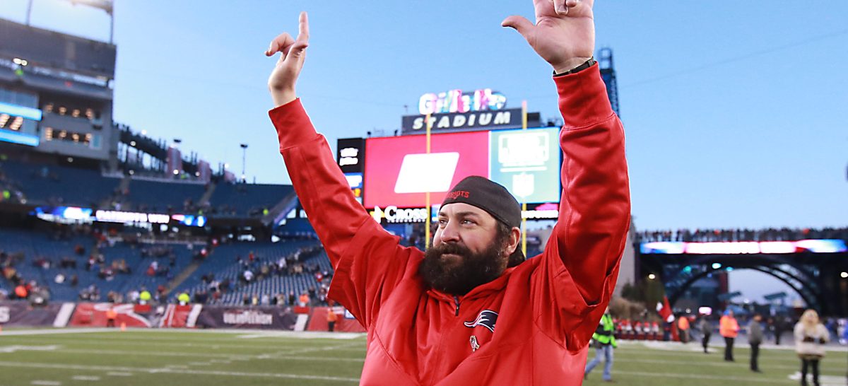 New England Patriots defensive coordinator Matt Patricia waves towards the stands after they defeated the Miami Dolphins 34-17. The New England Patriots hosted the Miami Dolphins in a regular season NFL football game at Gillette Stadium in Foxborough, Mass., on Nov. 26, 2017. (Photo by Matthew J. Lee/The Boston Globe via Getty Images)
