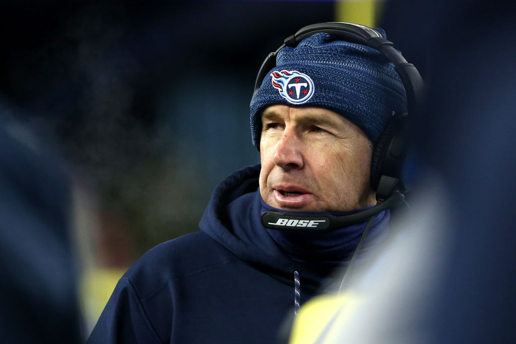 Head coach Mike Mularkey of the Tennessee Titans looks on in the second quarter of the AFC Divisional Playoff game against the New England Patriots at Gillette Stadium on January 13, 2018 in Foxborough, Massachusetts. (Photo by Adam Glanzman/Getty Images)