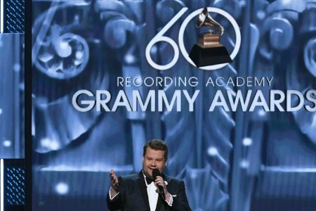 Host James Corden speaks onstage during the 60th Annual GRAMMY Awards at Madison Square Garden on January 28, 2018 in New York City. (Kevin Winter/Getty Images for NARAS)