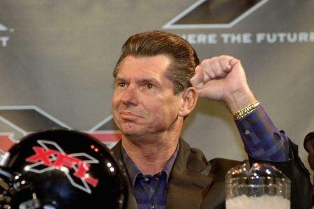 WWE chairman Vince McMahon announces the creation of the XFL, a new professional football league to rival the NFL. (Robert Rosamilio/NY Daily News Archive via Getty Images)